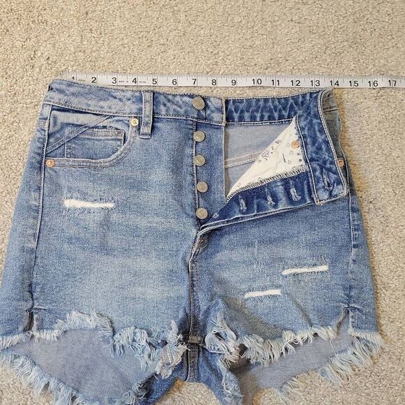 We The Free Free People Jean Shorts Women's 26 Mid Rise Blue Distressed - Picture 3 of 5